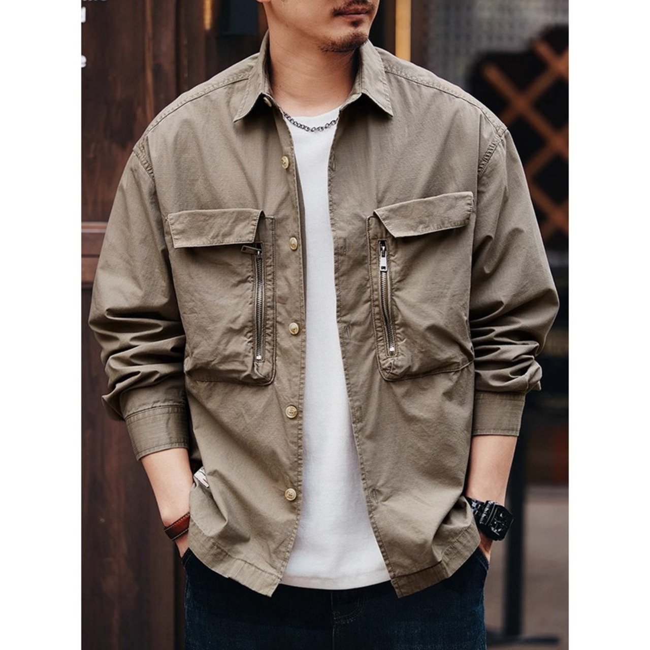 Button-Down Long Sleeve Shirt Regular Collar ◇3color H0748