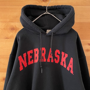 【GILDAN】カレッジ ネブラスカ大学 NEBRASKA アーチロゴ プリント パーカー スウェット プルオーバー フーディー M US古着