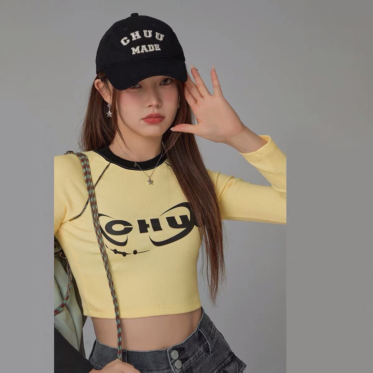 トップス Tシャツ 黄色 セクシー 編み上げ ダンス Y2K リボン トップス Tシャツ 黄色 セクシー 編み上げ ダンス Y2K リボン
