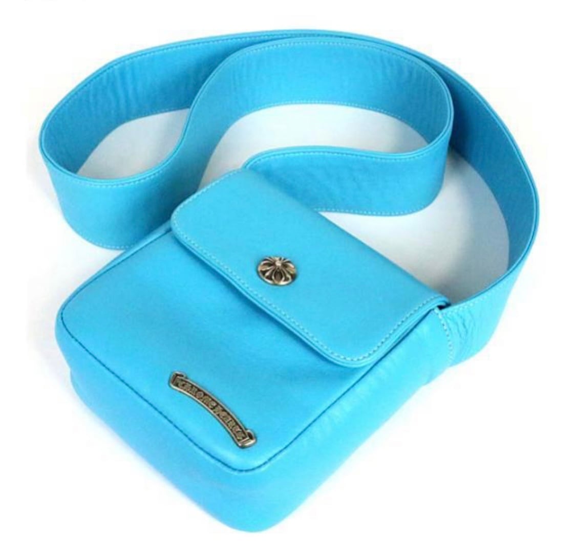 CHROME HEARTS クロムハーツ ミニショルダー バッグ クロスボタン レザー SV925 ブルー