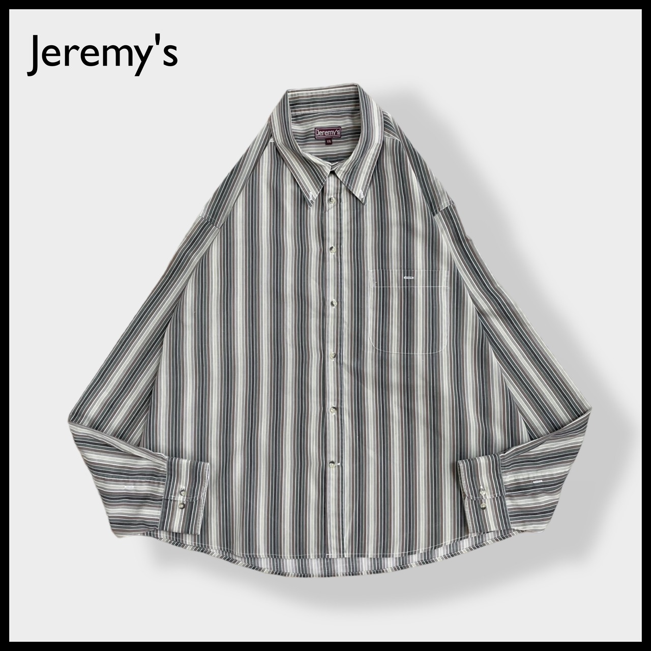 【Jeremy's】ストライプシャツ 長袖シャツ カジュアルシャツ マルチカラー アースカラー ボタンダウン XXL ビッグサイズ US古着