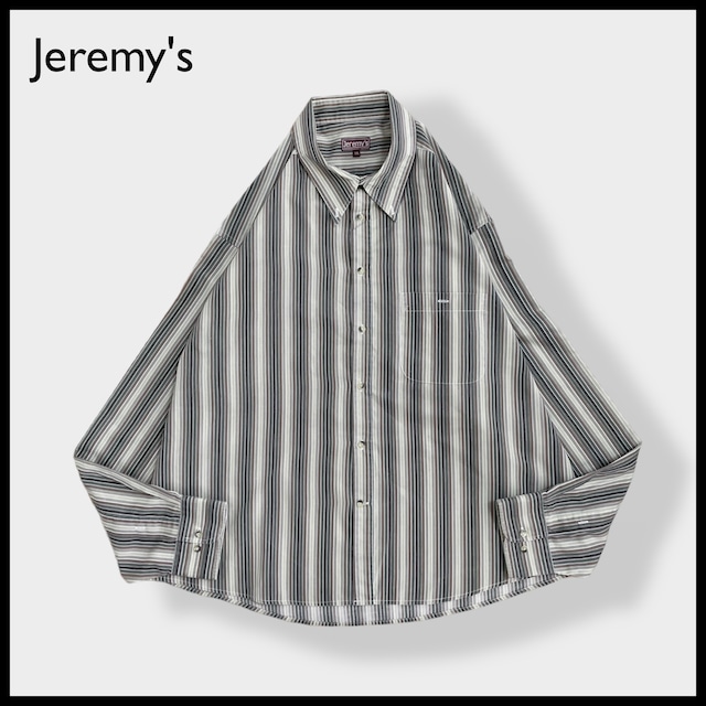 【Jeremy's】ストライプシャツ 長袖シャツ カジュアルシャツ マルチカラー アースカラー ボタンダウン XXL ビッグサイズ US古着