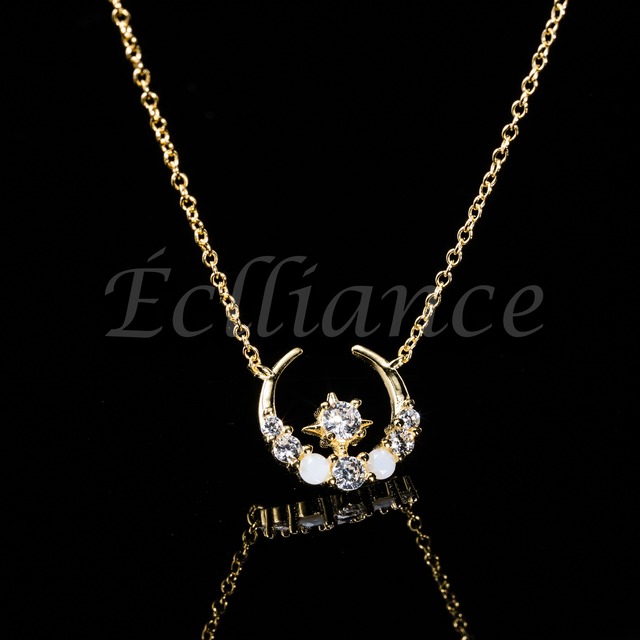 24K Gold Moon Zirconia Necklace