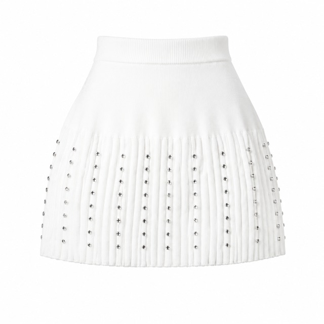 Lumignon original ♥ Bijou pleated knit skirt【ホワイト】