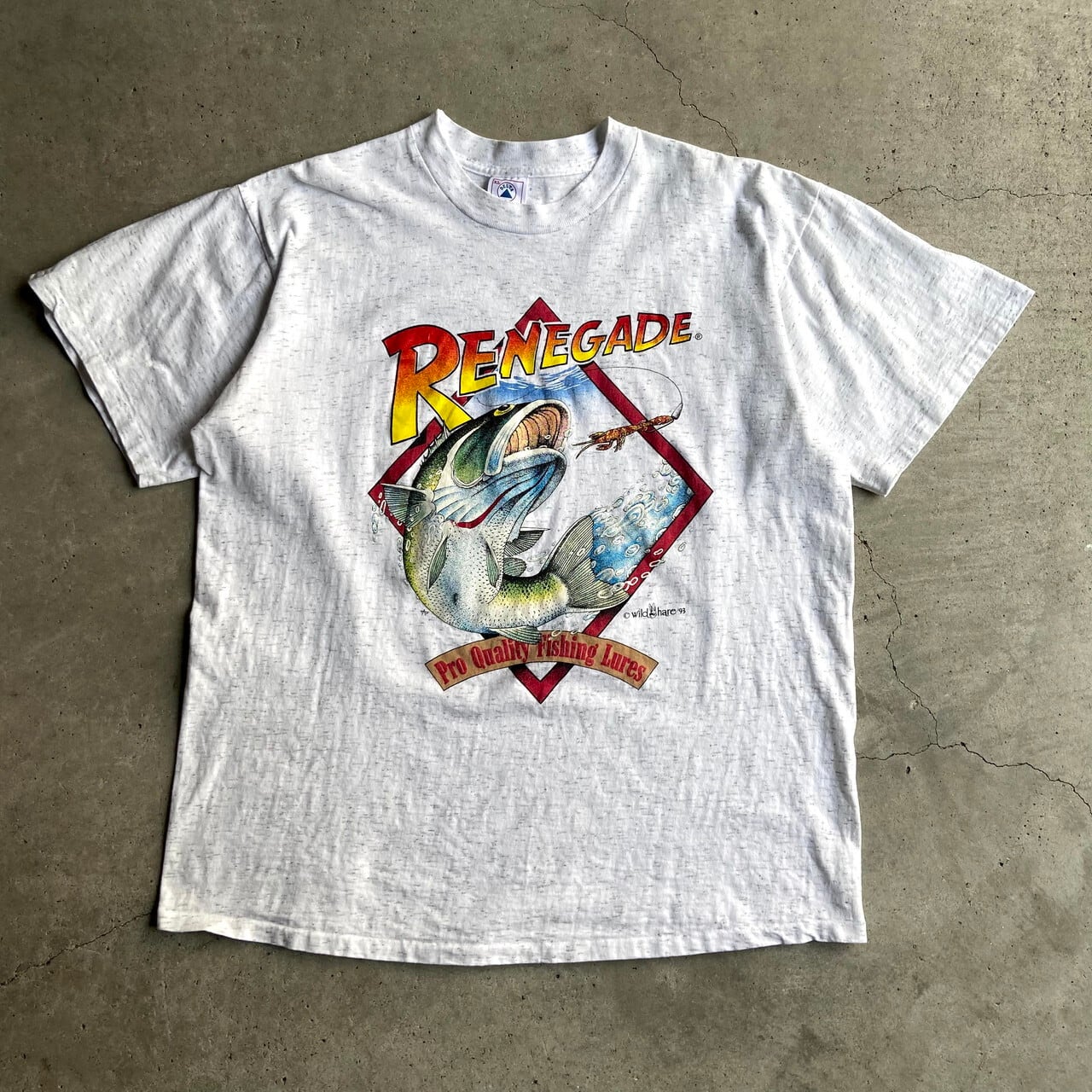 90s シングルステッチ　Tシャツ ART TEE 釣りサメ　大判プリント　短丈