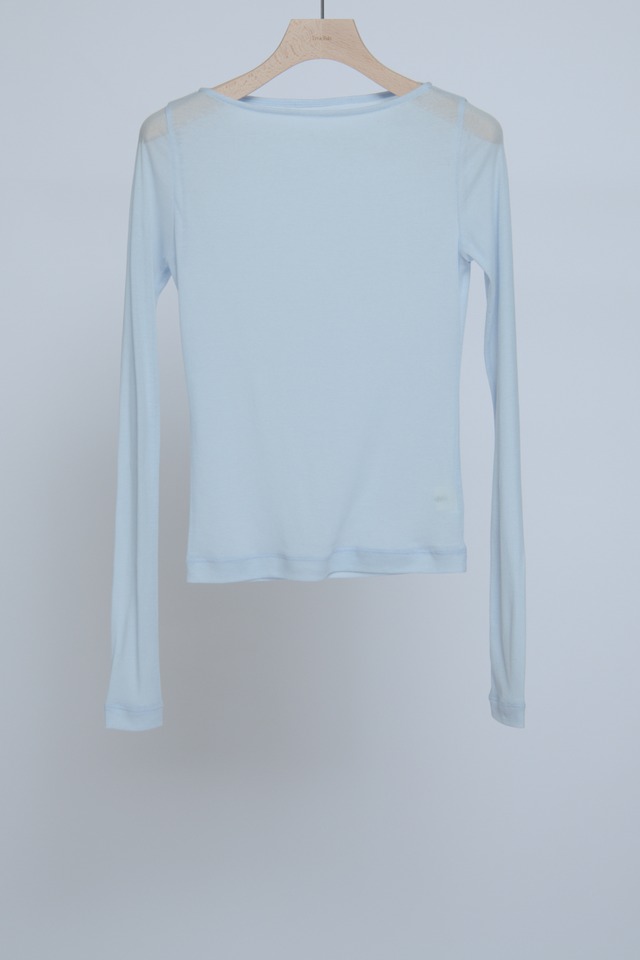 Sheer Rib Boat Neck L/S T-shirt - Sax