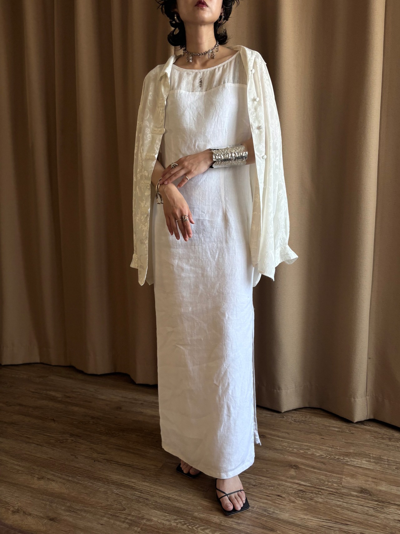 MADE IN U.S.A. white linen dress-5314-7