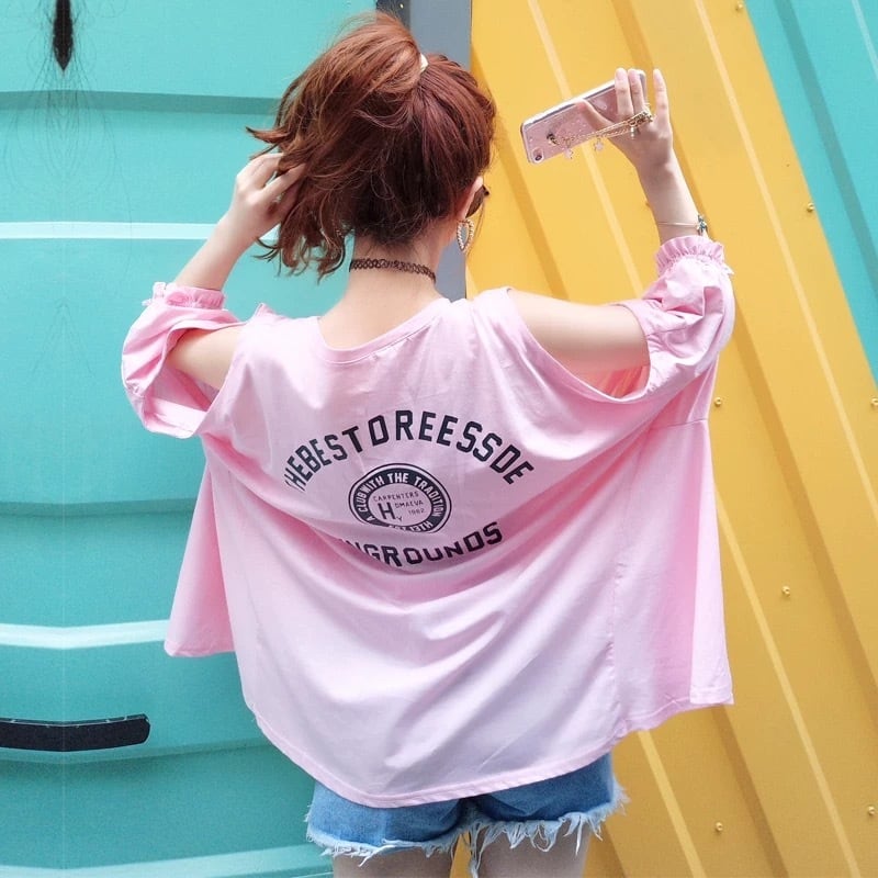 オフショルダー ピンク オーバーサイズ トップス Tシャツ 可愛い