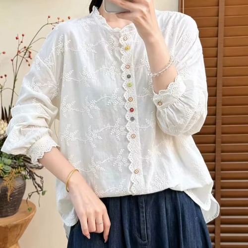 3色/カラフルボタン刺繍ブラウス ・12481
