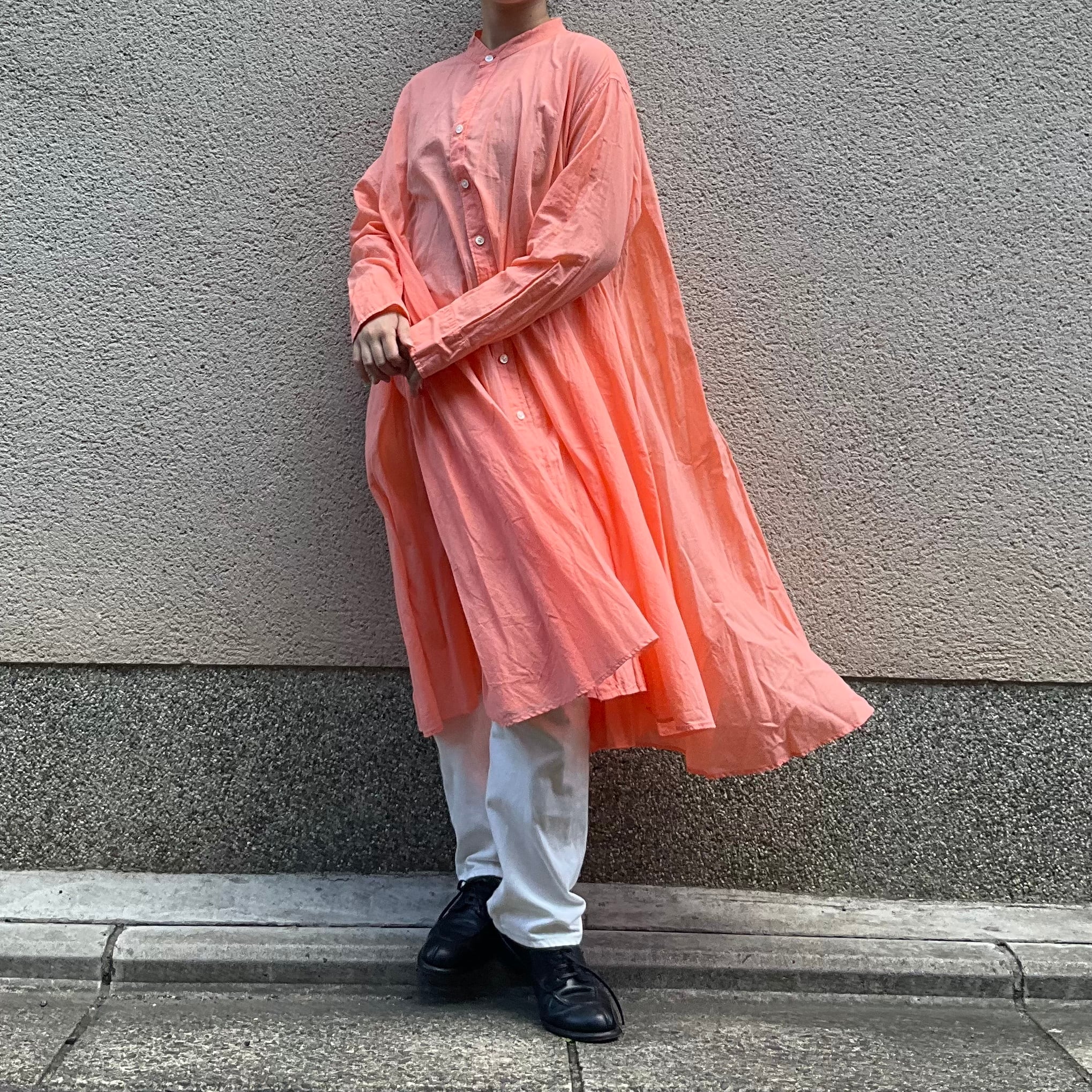 R&D.M.Co-/OLDMAN'S TAILOR カディコットンstand collar drape shirt