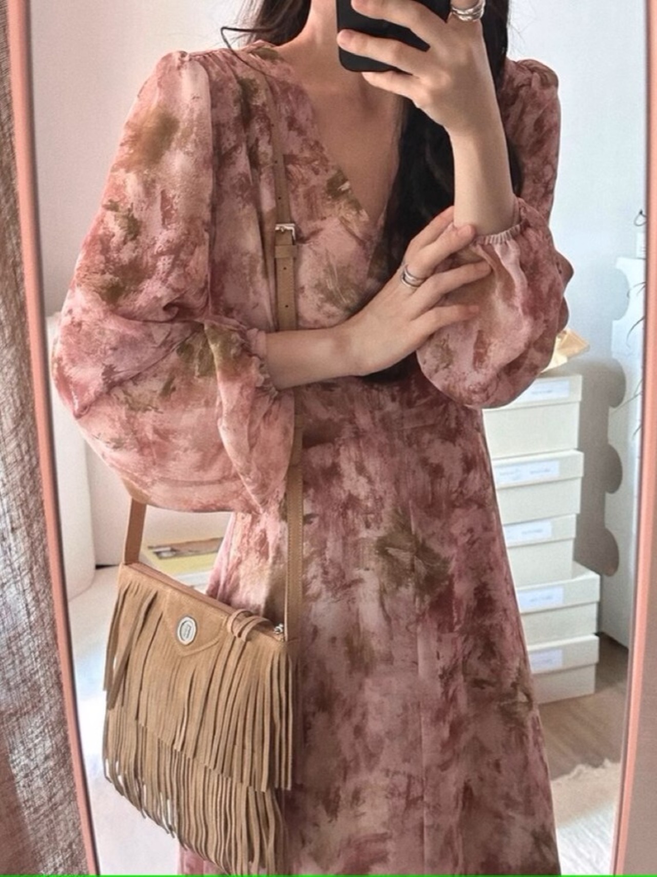 ボカシプリントシフォンワンピース D1279