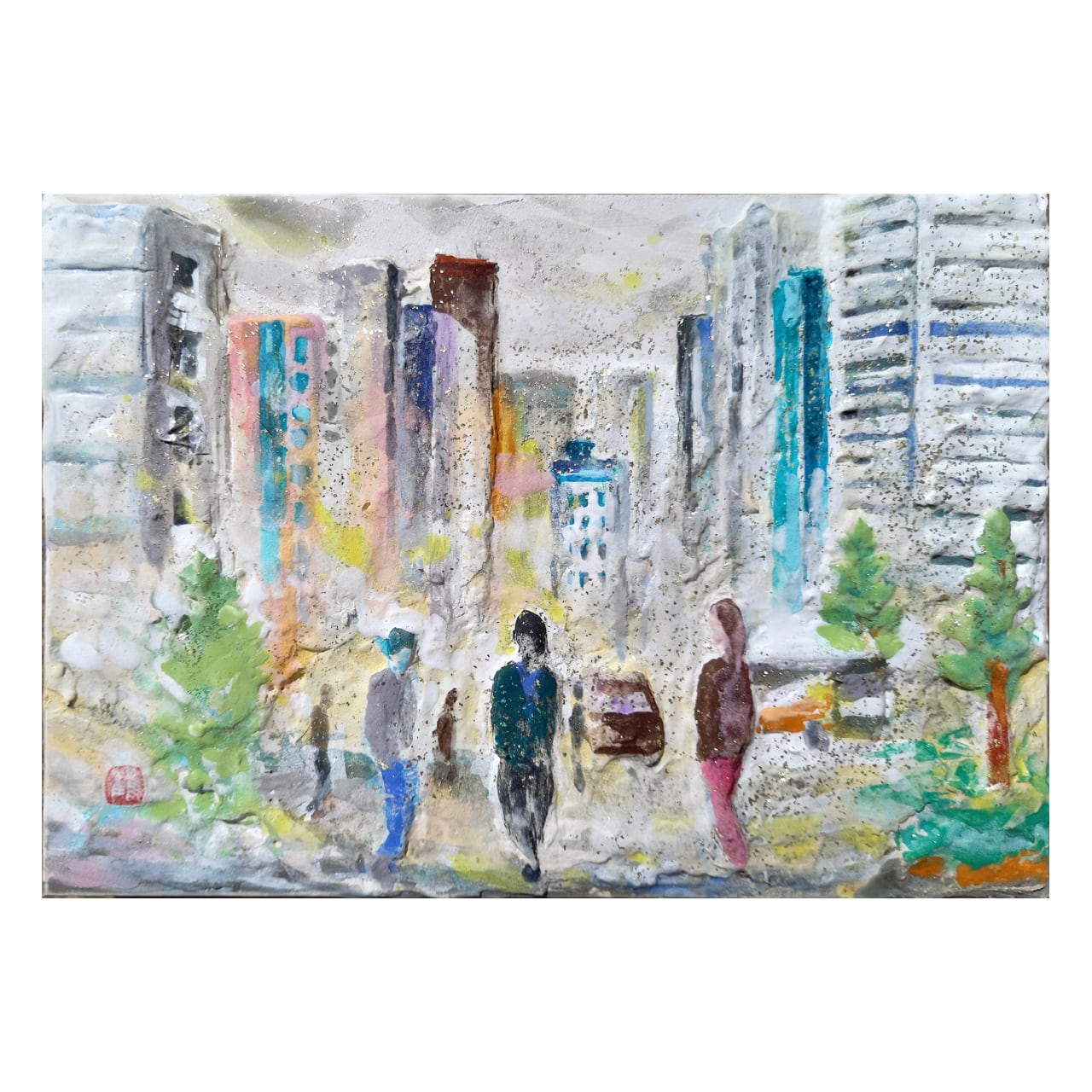 日本画ミニフレーム「 lampadaire」 レリーフ日本画 「TOKYO」 | Kenro Art