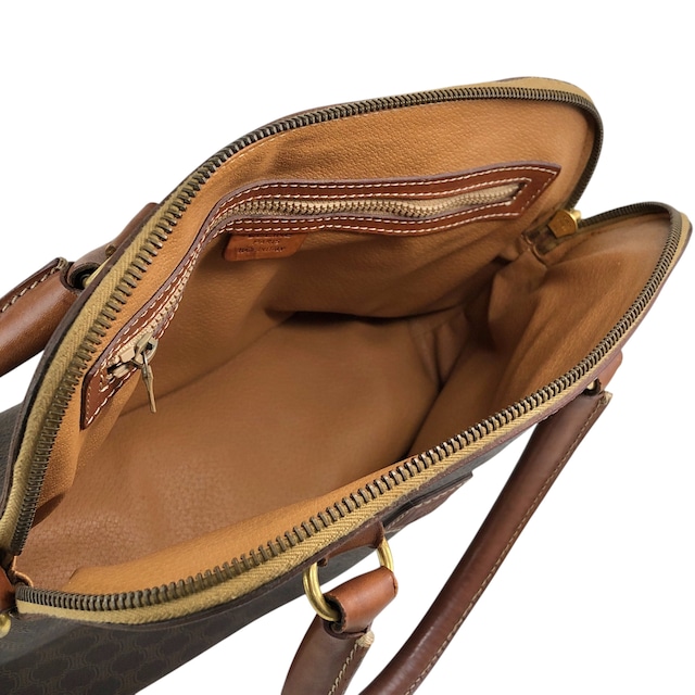 CELINE セリーヌ マカダム ショルダーバッグ ブラウン ブラゾン型押し PVC 2WAY vintage ヴィンテージ オールド rpmpji