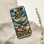 受注生産 iPhoneケース 魚と鳥のナイト民芸パターン｜鳥と魚モチーフ PSYF033C