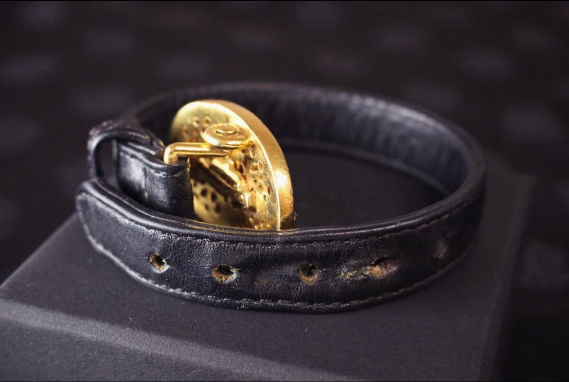 CHROME HEARTS クロムハーツ 22k オーバルクロス レザーブレスレット