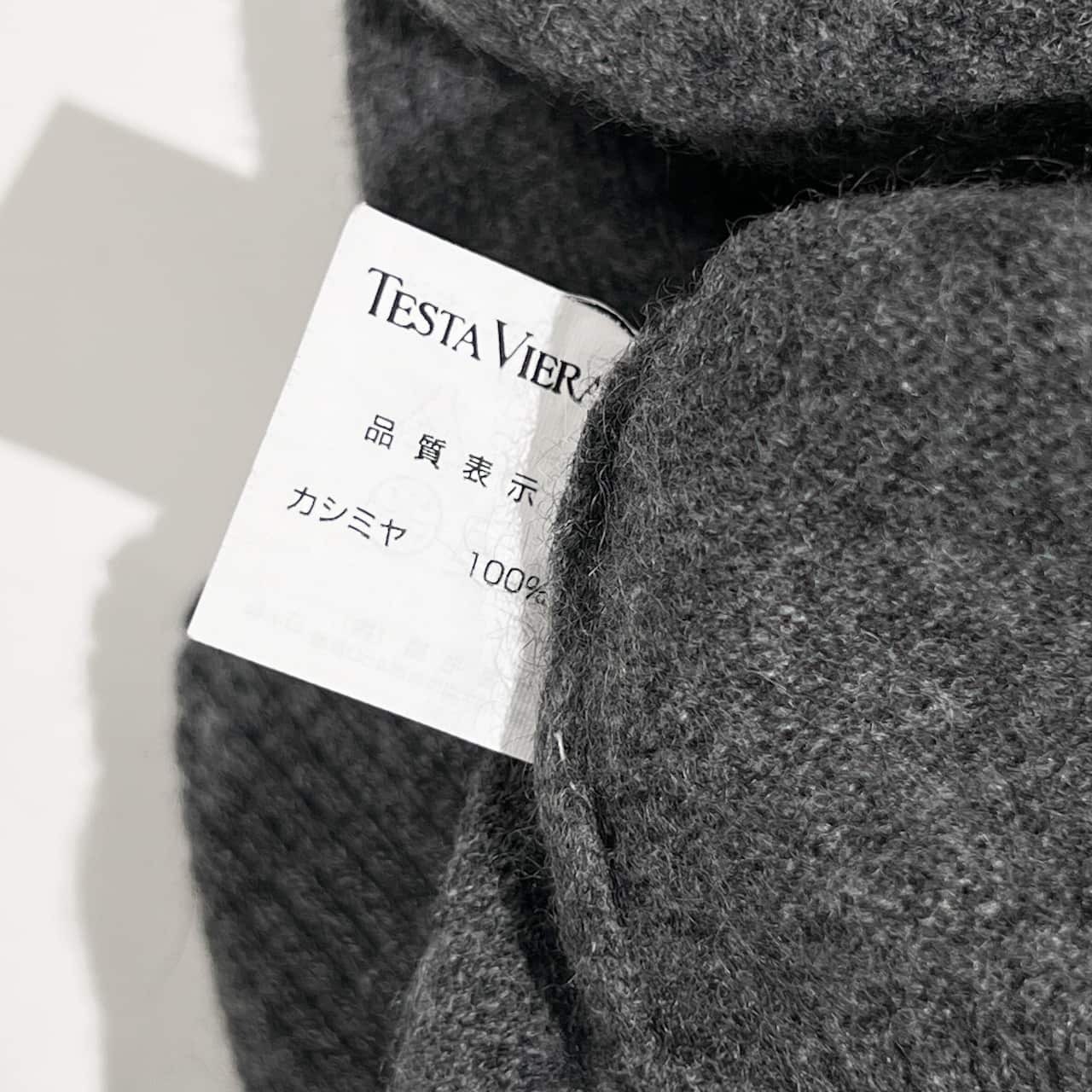 カシミヤ100% TESTA VIERA テスタビエラ ハイネック 半袖 ニット セーター L/グレー系 レディース