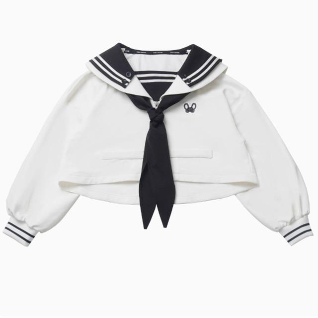 長袖Tシャツ プルオーバー 制服風 リボン トップス ショート丈 セーラー風 秋冬服 量産型 ガーリー｜天使と悪魔
