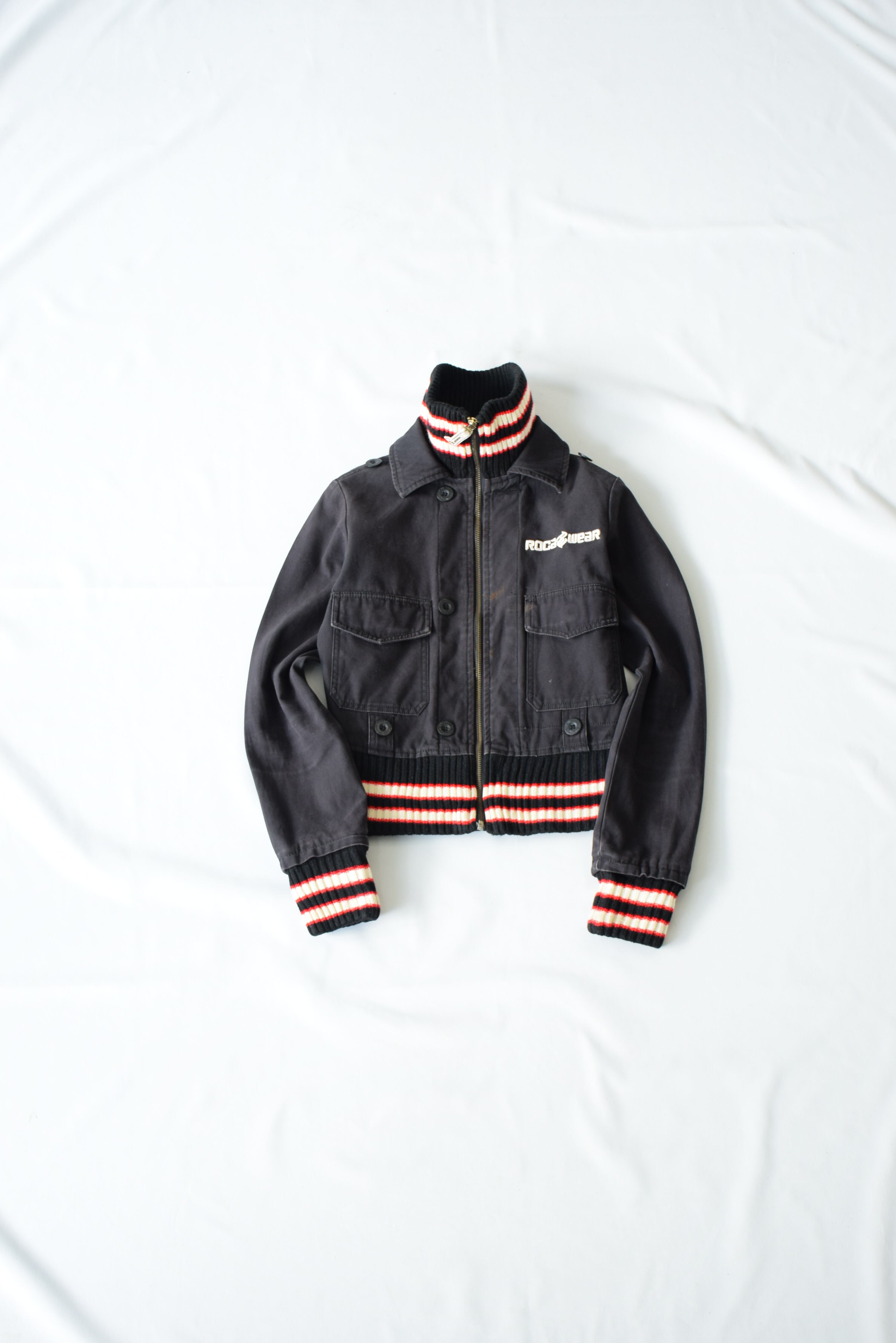 新品　ROCA WEAR ロカウエア　Y2K HIPHOP 00's ROCAWEAR 短丈ジャケット レディースS ブラック ロカウェア