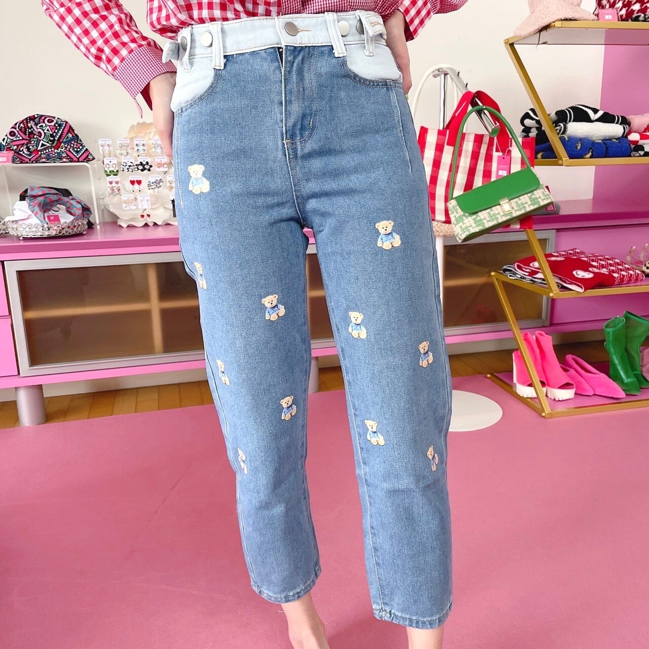 くまちゃんロゴデニムパンツ/韓国/レディースファッション/ジーンズ