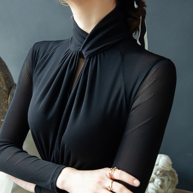 ドレープネック ロングスリーブ ハイネック ダンストップス ds1102