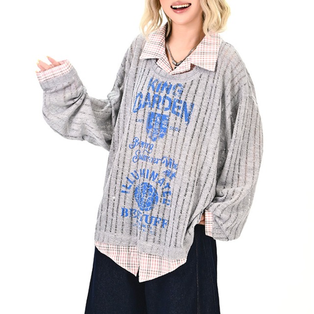 mesh layered style shirt　メッシュレイヤード風シャツ　J1233