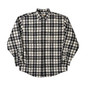 90s Eddie Bauer エディーバウアー 白タグ チェック柄 オックスフォード 長袖シャツ S(海外サイズ) /メンズ/ビンテージ/ホワイト×ネイビー