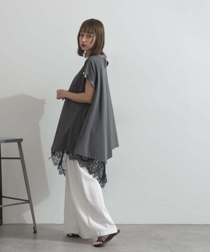 32884 サテン部分使いアシメチュニックTシャツ charcoal