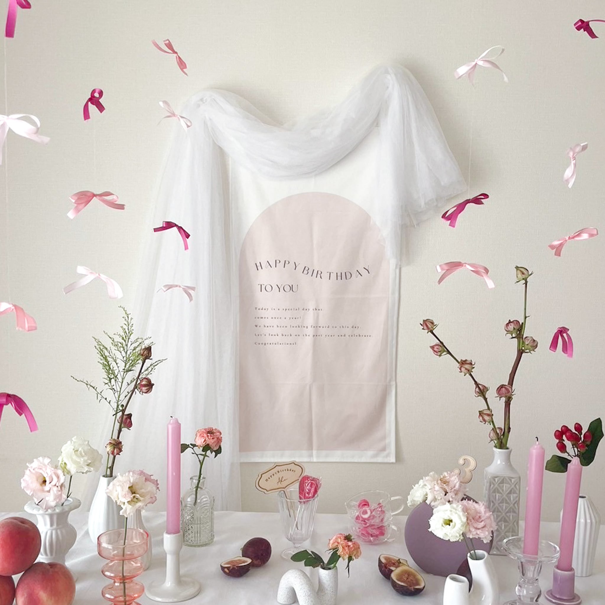 T041 【 Arch tapestry / pink 】バースデータペストリー アーチ 誕生