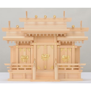 国産木曽檜製神棚 屋根違い三社神棚 サイズ：小 日本製　白木 無塗装 桧 ひのき