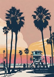 Santa Monica Beach｜西海岸の夕景が彩るビンテージアートポスター｜大人のレトロモダン空間に映えるサンタモニカの風景A4ポスター