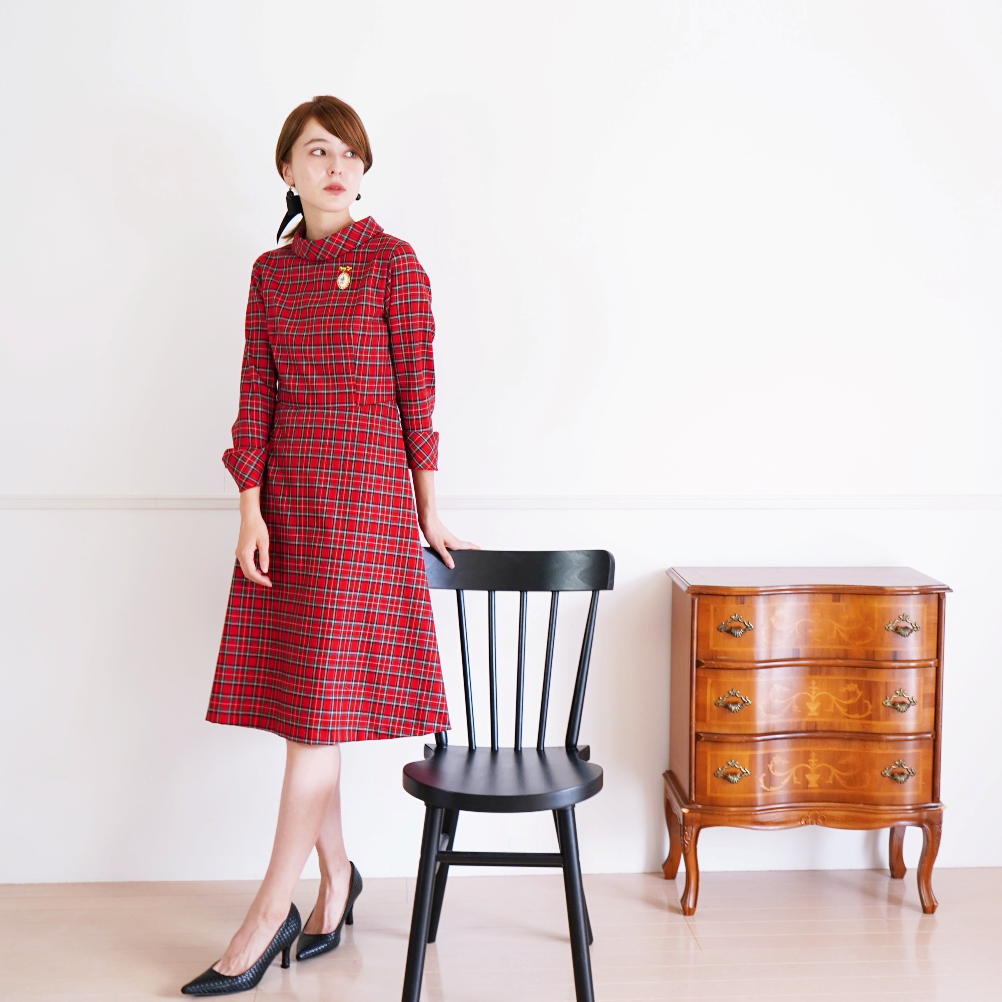 サラウェアsarah wear未使用タグ付ウール赤レッドチェックワンピース日本製 a03160d210905b951a5ebc7945de27