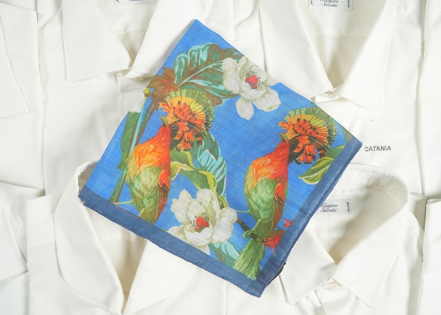 Cotton Linen Pocket square　"Amazonian Royal Flycatcher2” C3100-23 C3101-23　