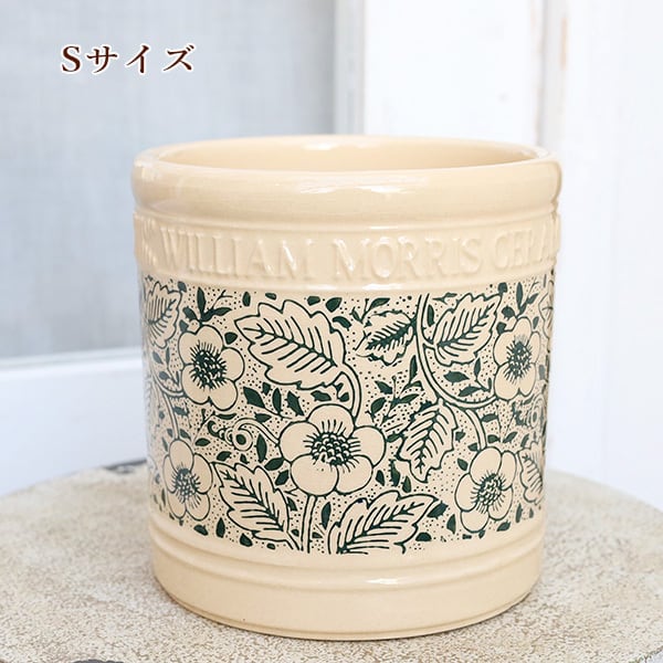 ガーデニング雑貨 陶器鉢 ウィリアムモリス 花柄 グリーン Sサイズ