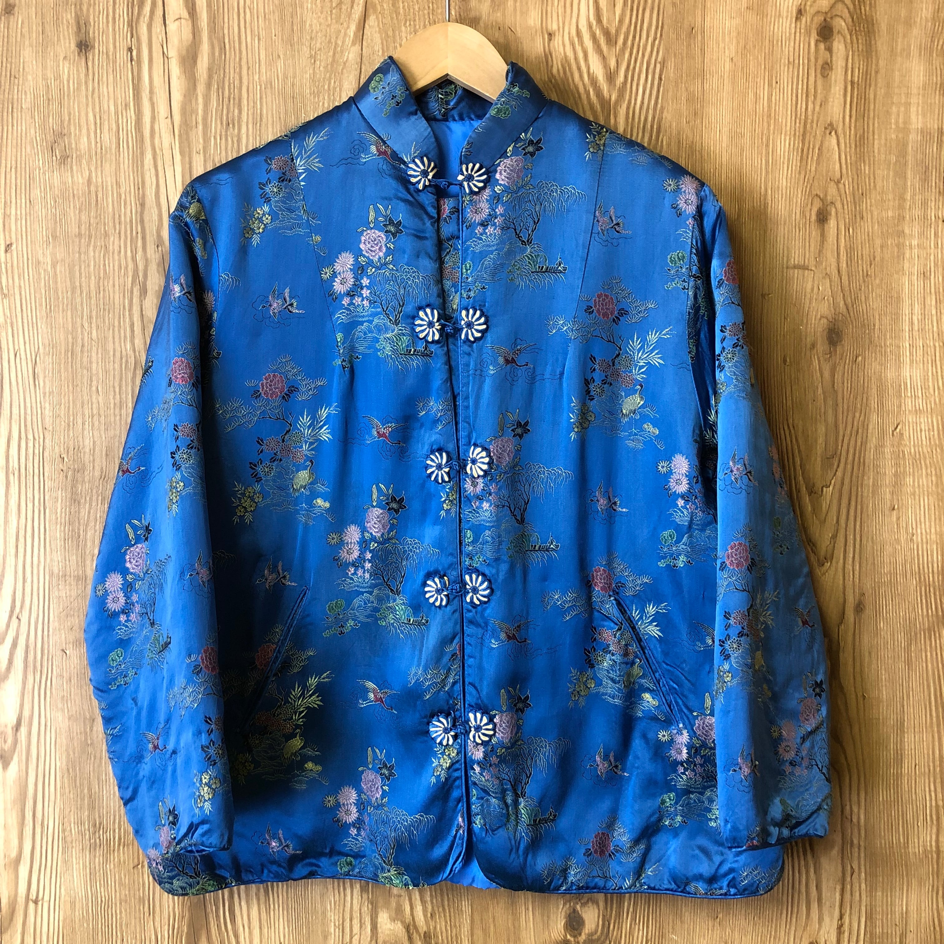 ☆サテン チャイナ ジャケット 総柄 ブルゾン サイズ レディース L位 ☆サテン チャイナ ジャケット 総柄 ブルゾン サイズ レディース L位