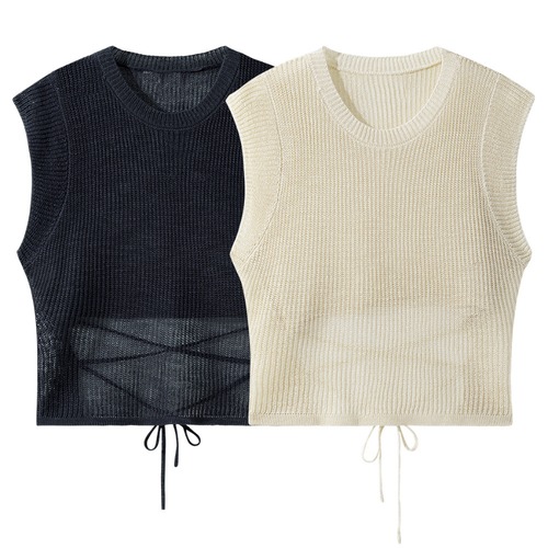 back cross open-knit sleeveless top　L0553