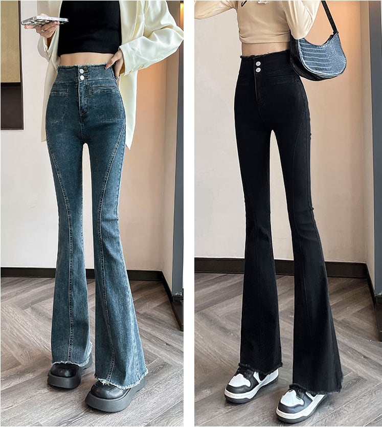 カジュアル ナチュラルウエスト ストレートジーンズフレアパンツ フレアパンツ フレアジーンズ ボトムス パンツ Gパン ズボン