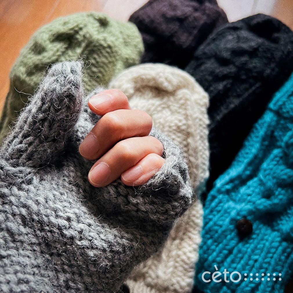 手袋 ミトン 2WAY ネパールウール フリース裏地付き ケーブル編み 6