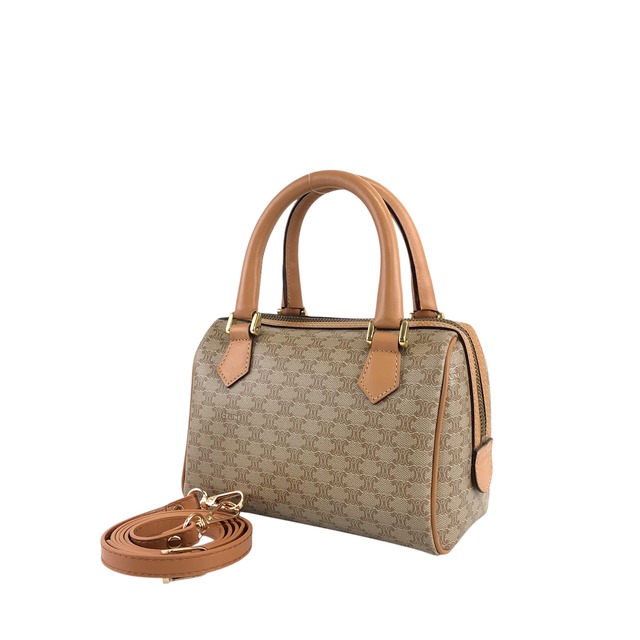 CELINE セリーヌ マカダム ショルダーバッグ ベージュ PVC レザー マイクロボストン 2way vintage ヴィンテージ オールド f3hr3k