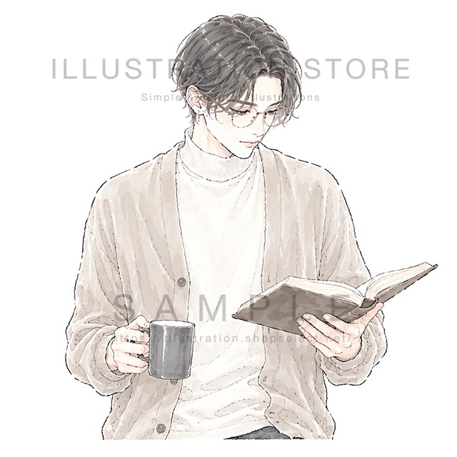 読書をする男性のイラスト素材