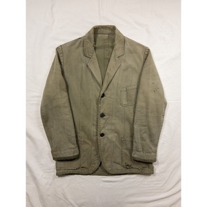 【1950s】"French Vintage" Cotton Twill Khaki Faded Lapeled Work Jacket, Rare Fabric!!