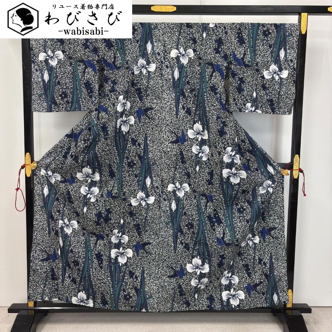 夏着物 浴衣 有松鳴海本絞り 花模様 濃紺色 K-6203 着物 きもの kimono