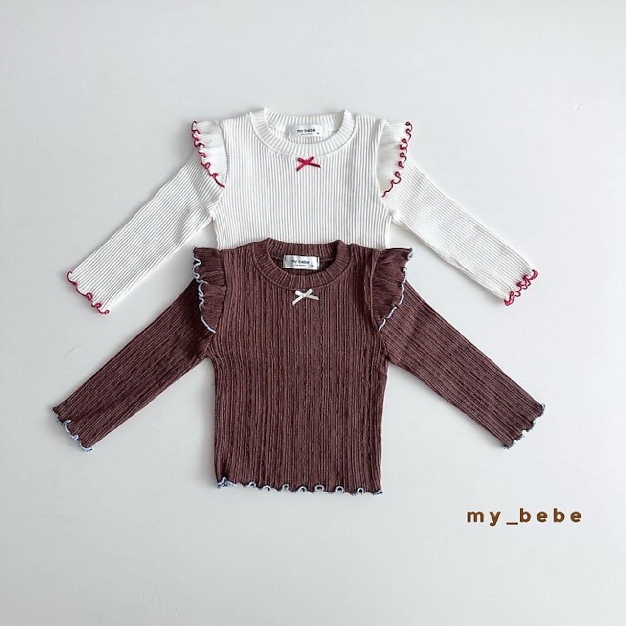 韓国子供服 / Mybebe /オータムダブルフリルT / 長袖Ｔシャツ *XS~XL*