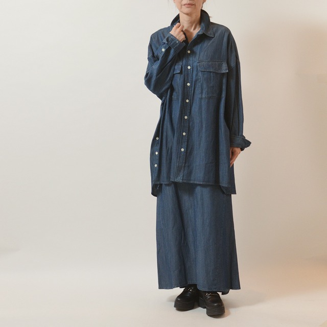 【１色】WYTE (ワイト)　テンセルリネンデニムオーバーサイズシャツ　色：インディゴ　商品番号：12-10470