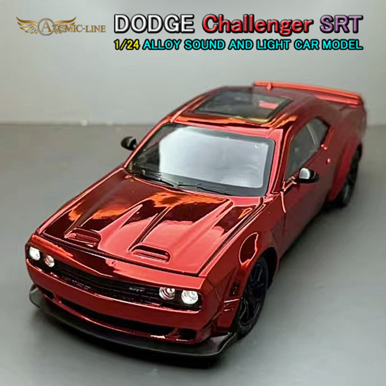 ダッジ チャレンジャー SRT ヘルキャット レッドアイ 1/24 ミニカー 全3色 ライト点灯 合金モデル 模型 ジオラマ