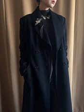 vintage brooch black long coat-5084-12
