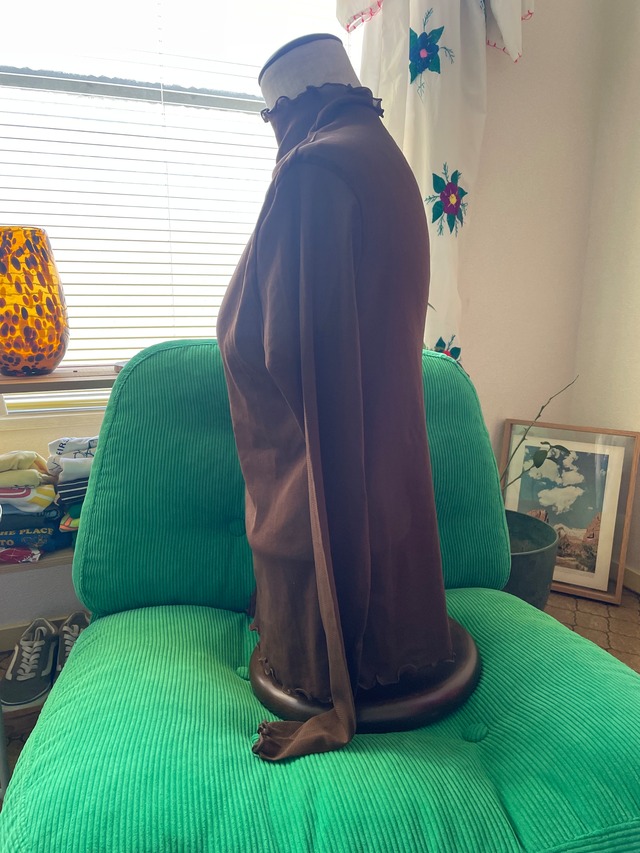 90s Vintage Sheer Mesh High Neck - Chocolate Brown