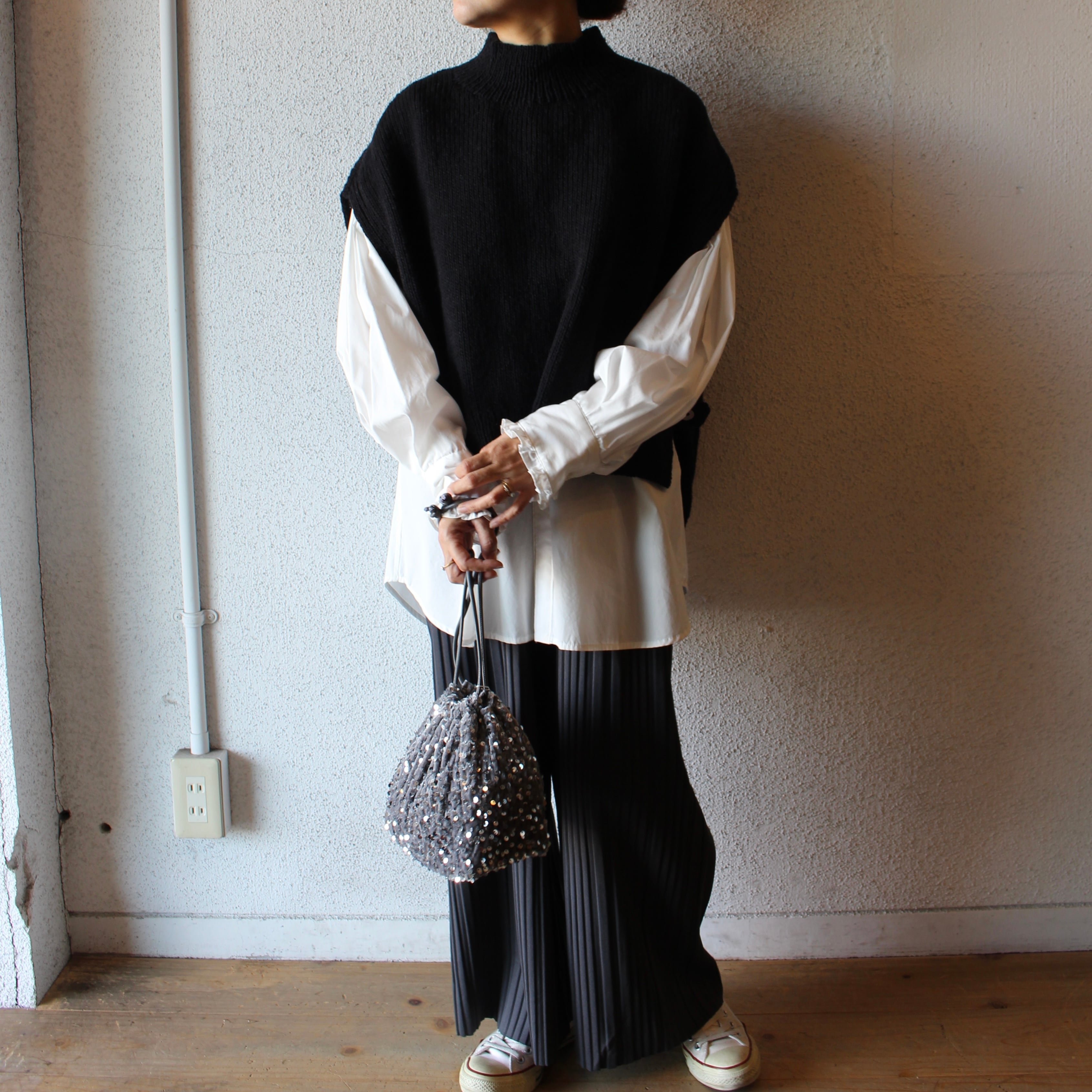 utilite / ユティリテ / ペルーニットベスト（クロ）カーデ ボレロ