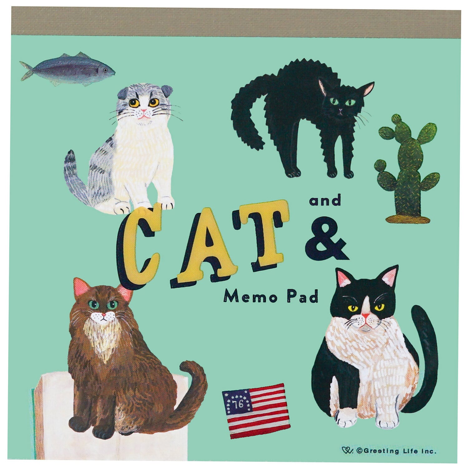 そで山かほ子×グリーティングライフ キャットアンド グリーン スクエアメモ GL01