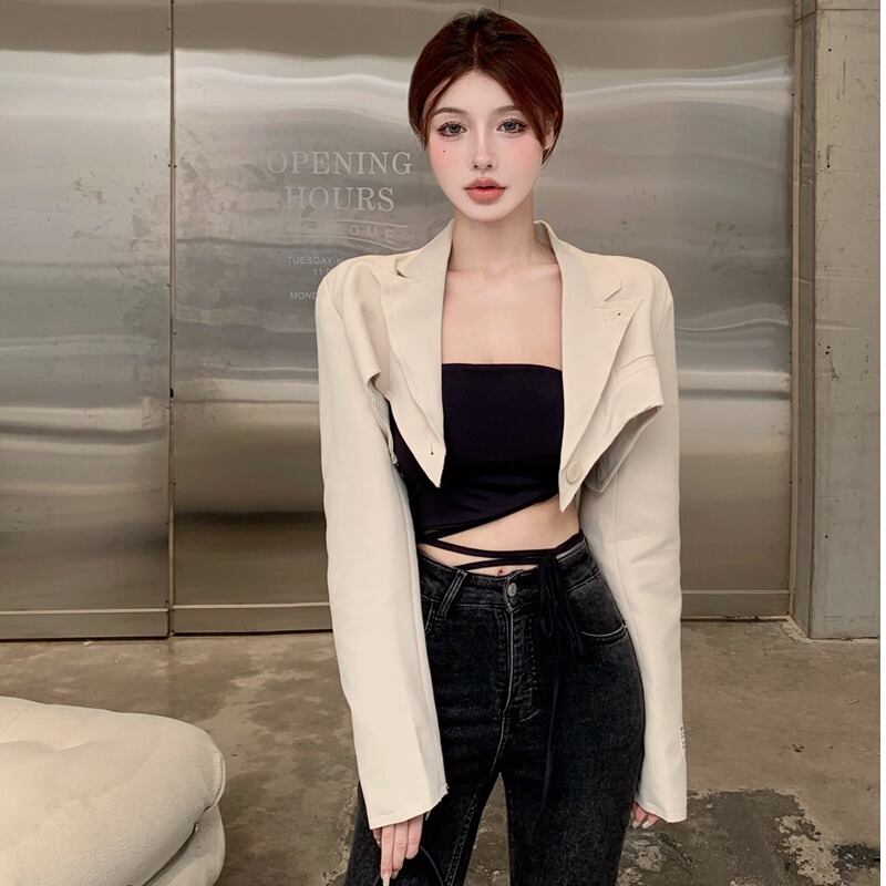 ジャケット オータムスリムクロップトップ トップス ロング 秋物 ハンチェンe17610332124