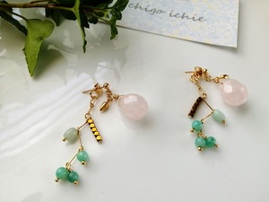 ローズクォーツ×ドロップ★2way pierce